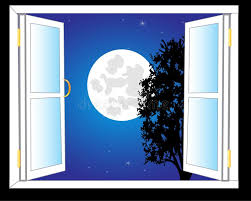 Noite Da Janela Aberta E Da Lua Ilustração do Vetor - Ilustração de  paisagem, noite: 90376874