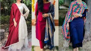 Plain Suits With Heavy Dupatta Plain Suit With Contrast Dupatta Neck Designs For Suits Kurti Designs Party Wear Punjabi Dress Design