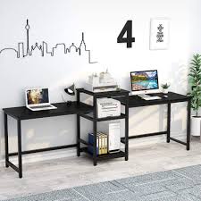 Many standard tables range from 4 to 8 feet in length. Tribesigns 96 9 Double Computer Desk With Printer Shelf Extra Long Two Person Desk Workstation With Storage Shelves Large Office Desk Study Writing Table For Home Office Black Walmart Com Walmart Com