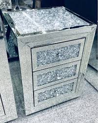 Sunlight reflecting in the mirror brightens the room. Bedroom Furniture 3 Drawer Bedside Table Silver Mirror Crushed Diamond Nightstand For Home Hotel Buy Silver Mirror Bedside Table For Bedroom 3 Drawer Side Table For Living Room Mirror With Beveled Edge Nightstand