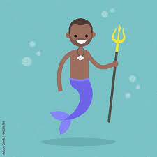 Fairytale black merman holding a trident / flat editable vector  illustration, clip art Stock Vector | Adobe Stock
