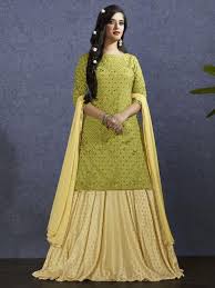 Ravishing Mehndi Green Maslin Lehenga Style Suit Online Which Is Crafted From Maslin Fabric With Exclusive E Lehenga Choli Designer Lehenga Choli Lehenga Style