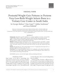 Pdf Postnatal Weight Gain Patterns In Preterm Very Low