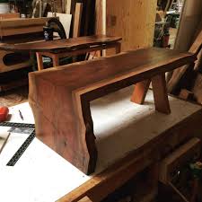 Walnut Waterfall Coffee Table And Accompanying Floating Top Wedge Table Await Pick Up The Legs Were A Reques Coffee Table Slab Table Woodworking Ideas Pallets