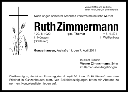 Traueranzeigen von Ruth Zimmermann