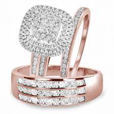 Rose Gold Over Trio Wedding Diamond Men Women Engagement Bridal Ring Set Beijoje Rose Gold Wedding Ring Sets Wedding Rings Sets Gold Wedding Rings Rose Gold