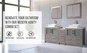 D single bath vanity in white with marble vanity top in white with white sink. Amazon Com Vanity Art 54 Inch Single Sink Bathroom Vanity Set 1 Shelf 8 Dove Tailed Drawers Quartz Top And Ceramic Vessel Sink Bathroom Cabinet With Free Mirror Va3130 54 E Kitchen Dining