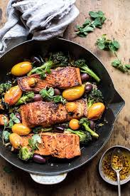 Sicilian Style Salmon with Garlic Broccoli and Tomatoes. - Half ...