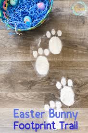easter bunny footprint printable for indoor or outdoor use views from a step stool
