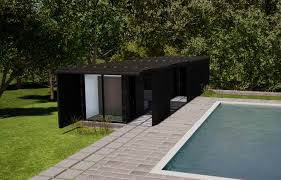 Beautiful sleek and modern outdoor pool and large arch openings. The Up Studio A Modern Pool House On A Hill