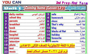 مذكرة اللغة الانجليزية للصف الثانى الاعدادى ترم أول 2021 مستر اسلام أحمد