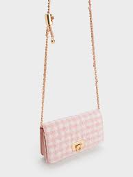 Túi Charles Keith Clutch Phom Chữ Nhật Cressida Tweed Hồng| Cany.vn