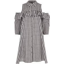 Black And White Gingham Shirt Dress River Island Black Gingham Cold Shoulder Frill Shirt Dress 90 Liked On Polyvore Featur Cold Shoulder Shirt Dress Dress Shirt Sleeves Cutout Shoulder Dress