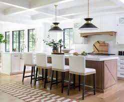Kitchen Natural Wood Island White Cabinets Black Hardware Black Pendant Lights Modern Farmhouse Kitchen Black Windows Cof Kitchen Trends Home Decor Tan Kitchen