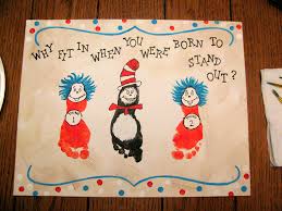 Dr Suess Footprint Crafts For Kids Cat In The Hat Thing 1 And Thing 2 Seuss Crafts Dr Seuss Crafts Dr Seuss Art