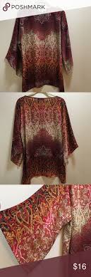 Sz S Sharkbite Dress Barn Tunic Flared Arms 3 4 Length Length 27 29 Armpit To Armpit 20 Maroon Gold Bu Dress Barn Dresses Clothes Design Dress Barn Tops