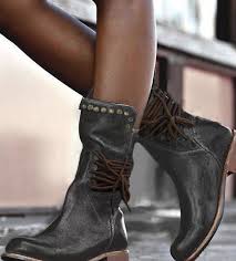 Lace Up Round Toe Mid Calf Flat Boots Black Nice Dresses Boots Ankle Boots With Jeans Black Boots