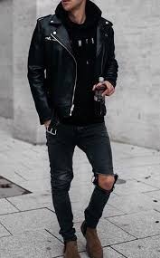 Black On Black Leather Jacket Outfit Men Stylish Mens Outfits Mens Casual Outfits