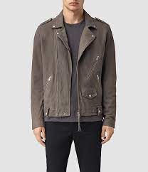 Allsaints Us Mens Niko Leather Biker Jacket Steel Grey Leather Jacket Outfit Men Stylish Jackets Leather Jacket Men