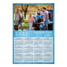 Personalized 2021 Calendar Family Photo Blue Poster Zazzle Com In 2020 Photo Calendar Family Calendar Magnetic Calendar