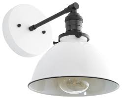 Install this wall fixture in the bathroom, vanity or bedroom for a refined touch. Industrial Wall Sconce White Metal Shade Farmhouse Wall Sconces By Peared Creation Houzz