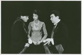 Al Viola, Carolyn Coates, and George Hall in the stage production The  Balcony