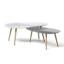 Kivi Lot De 2 Tables Basses Gigognes Scandinave Blanc Laque Et Gris Mat L 98 X L 61 Et H39 Table Basse Gigogne Table Basse Mobilier De Salon