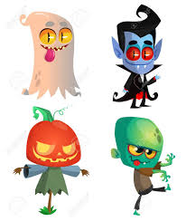 Set Of Halloween Characters Vector Cartoon Ghost Vampire Pumpkin Ghost Cartoon Halloween Cartoons Frankenstein Illustration