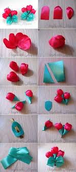 Jepitlah salah satu ujung yang longgar sebelum menarik yang lain, sehingga sudutnya menumpuk dan membentuk bunga mawar. 170 Ide Kerajinan Bunga Bunga Kain Bunga Pita