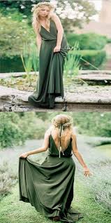 A Line Deep V Neck Olive Green Spaghetti Straps Bridesmaid Dresses With Open Back Wg042 From Veryprom Olive Green Bridesmaid Dresses Dark Green Bridesmaid Dress Green Chiffon Bridesmaid Dress