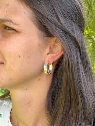 Sterling Silver Hammered Hoop Earrings Wide Quarter Size Hoops for Her  Women Post Hoops