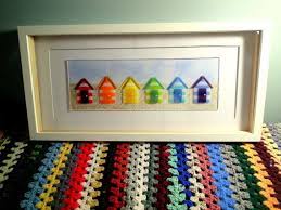 Fused Glass Rainbow Beach Hut Art Rainbow Glass Nautical Beach Theme Rainbow Decor Glass Art Beach Huts Fused Glass Art Seaside Art In 2021 Glass Fusing Projects Fused Glass Wall Art