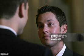 Spencer Jones cries as he exchanges marriage vows with Tyler Barrick...  News Photo