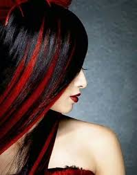 I can say for sure that i will have black dye marks all along my ears. Black With Brite Red Hilites Carmel Hair Color Hair Highlights Brunette Hair Color