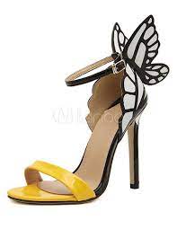 Lper un upgrade di stile alle tue mise quotidiane e mondane non potrai fare a meno della nostra selezione esclusiva di scarpe da donna dei migliori brand a prezzi vantaggiosi! Tacco A Spillo Gialli Farfalla Pelle Abito Chic Sandali Tacchi A Spillo Tacchi Alti Matrimonio Sandali Con Tacco