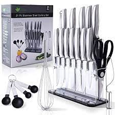 Check spelling or type a new query. Buy Knife Set With Block 21 Piece German Stainless Steel Kitchen Knives Set With Sharpener Rod Professional Knife Sets For Chefs 6 Serrated Steak Knives 21 Stainless Steel Online In Senegal B08p6t94wz