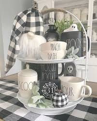 55 Ways To Decorate Your Tiered Tray For Halloween Tray Decor Tiered Tray Decor Kitchen Decor
