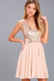 Sparkle And Shine Rose Gold Sequin Skater Dress Sparkly Cocktail Dress Rose Pink Bridesmaid Dresses Pink Skater Dress