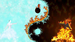 The surroundings of the ice and fire yin yang well were covered with all sorts of plants, in different poses and with different expressions, it as the sun gradually appeared, the steam rising from the ice and fire yin yang well couldn't hide from daylight and seemed like a misty dragon, spiralling up. Fire Ice Yin And Yang Hd Wallpaper Wallpaperbetter