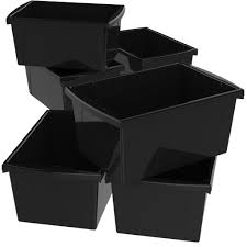 Storex small book bins, set of 5, metal shelf rack included, black. Storex 5 5 Gallon 21l Classroom Storage Bin Black 6 Pack