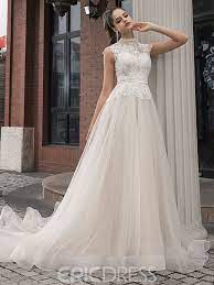 Ericdress Chapel Cap Sleeves A Line High Neck Lace Wedding Dress High Neck Lace Wedding Dress Wedding Dresses Lace High Neck Wedding Dress