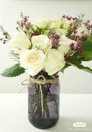 Diy Mason Jar Flower Arrangement With Kroger Roses Two Purple Couches Flower Arrangements Diy Mason Jar Flower Arrangements Mason Jar Flowers