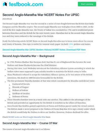 Ncert Notes Second Anglo Maratha War | PDF