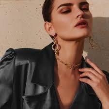 Collar de lazo, gargantilla gruesa, collar largo, collar grueso en Y,  collar llamativo de oro, cadena de eslabones largos, gargantilla gruesa de  plata.