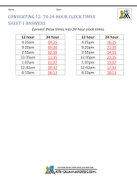 24 hour clock conversion worksheets