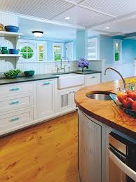 white kitchen with beadboard ceiling