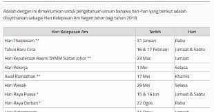 Cuti panjang malaysia untuk 2018, khas untuk anda yang via amazingnara.com. Hari Kelepasan Am Negeri Johor 2018