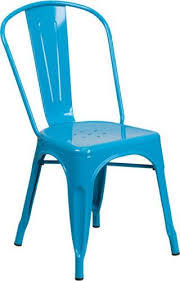 Industrial Style Armless Metal Restaurant Chair In Crystal Blue Indoor Outdoor Chair Indoor Outdoor Chair Metal Dining Chairs Outdoor Dining Chairs