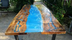 Modern Coffee Table River Flow Table With Blue Epoxy Resin