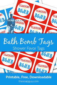 Give the gift of relaxation! Fun Free Printable Bath Bomb Labels From The Soap Guy Bath Bombs Custom Soap Labels Baby Shower Favors Diy